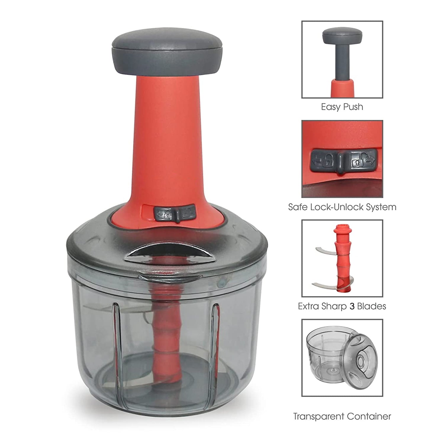 5901 Matte Finish Manual Hand Press Chopper for Kitchen, Mini Handy & Compact Chopper with 3 Blades for Effortlessly Chopping Vegetables & Fruits for Your Kitchen. DeoDap 5901 Matte Finish Manual Hand Press Chopper for Kitchen, Mini Handy & Compact Chopper with 3 Blades for Effortlessly Chopping Vegetables & Fruits for Your Kitchen. DeoDap